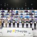 Participants such as Kang Seong-cheon, Vice Minister of Small and Medium Venture Business, taking commemorative photos at the graduation ceremony of the Global Entrepreneurship Academy held at Nodeul Island Multipurpose Hall in Seoul on the 19th. (Photo by the Ministry of SMEs and Startups)