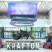 An electronic signboard shows the stock market debut of Krafton on the country’s main bourse, the Kospi.