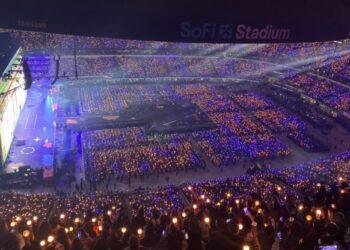 K-Pop global fame BTS band resume offline performances at Sofai Stadium in LA, USA.