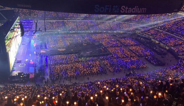 K-Pop global fame BTS band resume offline performances at Sofai Stadium in LA, USA.