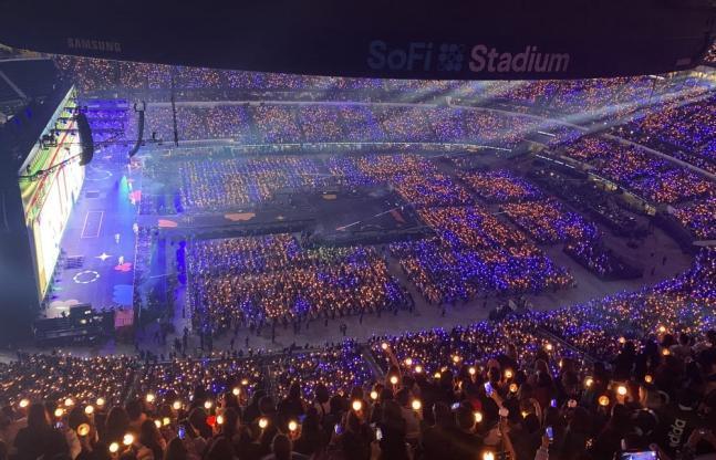 K-Pop global fame BTS band resume offline performances at Sofai Stadium in LA, USA.