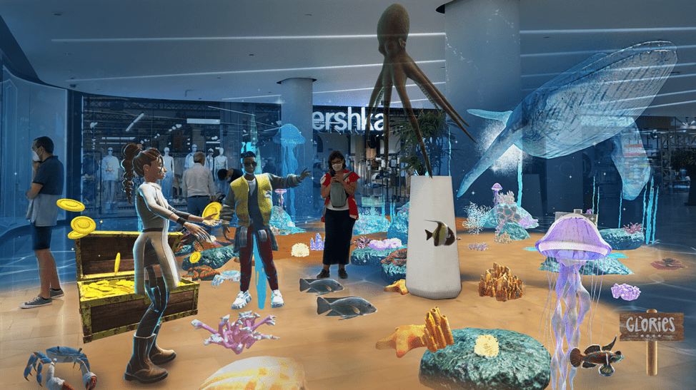 Real-world metaverse, TwinWorld (http://twin.world) in action in Westfield shopping mall in Barcelona, Spain