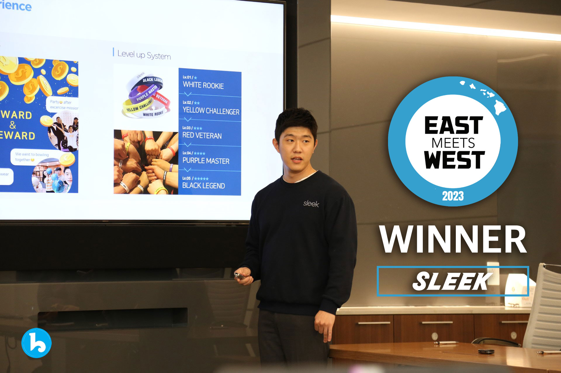 Sleek CEO, Eric Kim at the East meets West Pitch competition