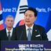 President Yoon Suk Yeol on June 21 speaks in an investment forum with European business leaders at a hotel in Paris.