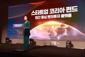 Minister of SMEs and Startups Oh Young-joo at the Startup Korea Fund launch ceremony. (Photo: MSS)