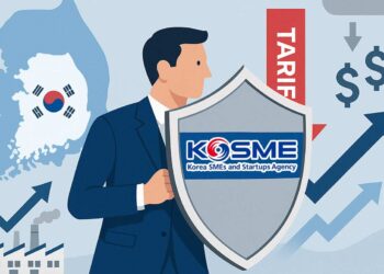 AI-generated illustration of KOSME shielding Korean SMEs from U.S. Tariff and global challenges.
